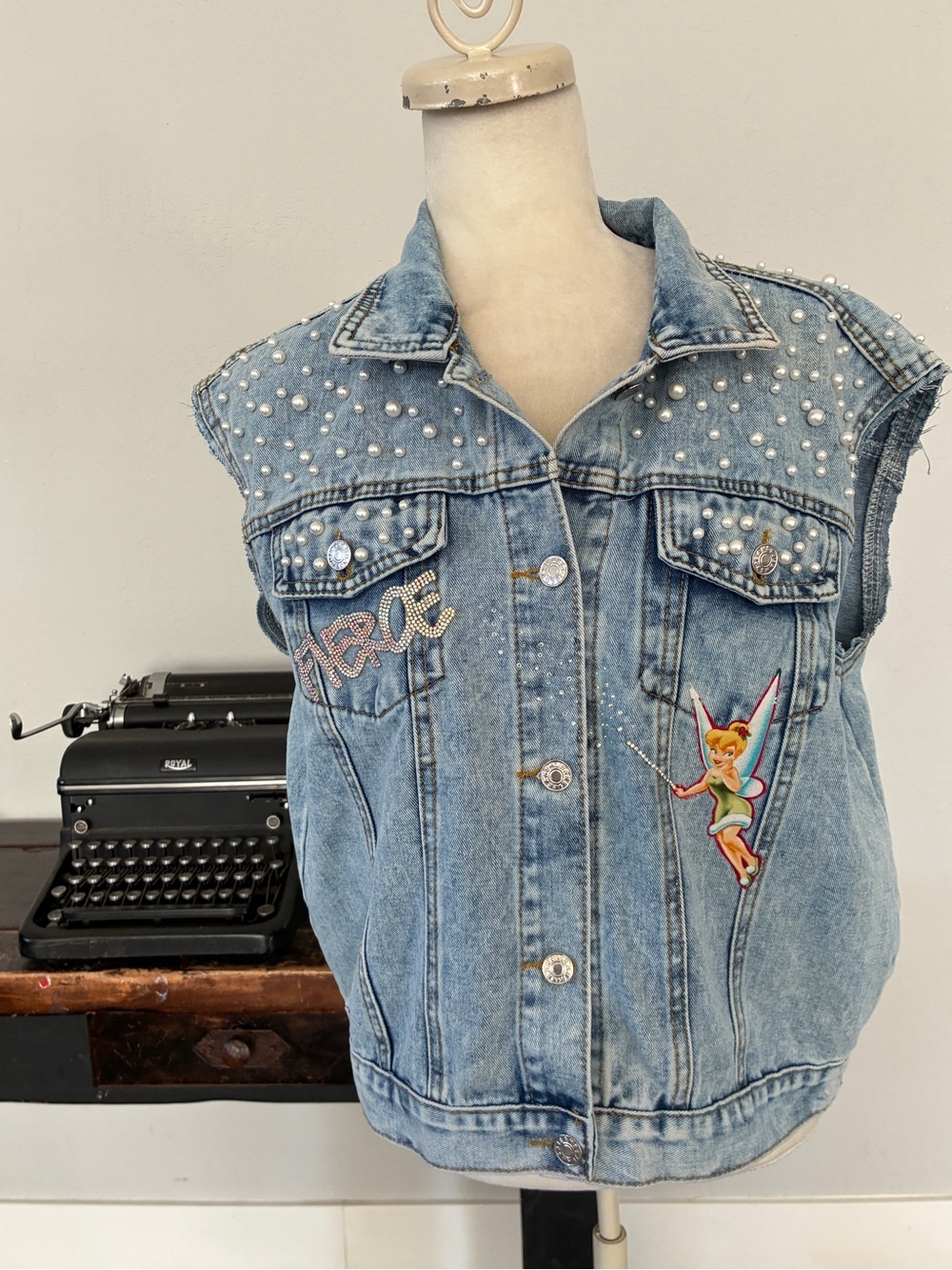 Disney Upcycled Peter Pan and Tinkerbell Neverland Denim Vest - Size XL - Picture 8 of 16